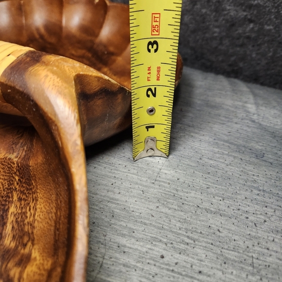 Vintage Philippines Monkey Pod Double Clam Shell Bowl, Woven Rattan Handle 14x9 - Picture 8 of 8